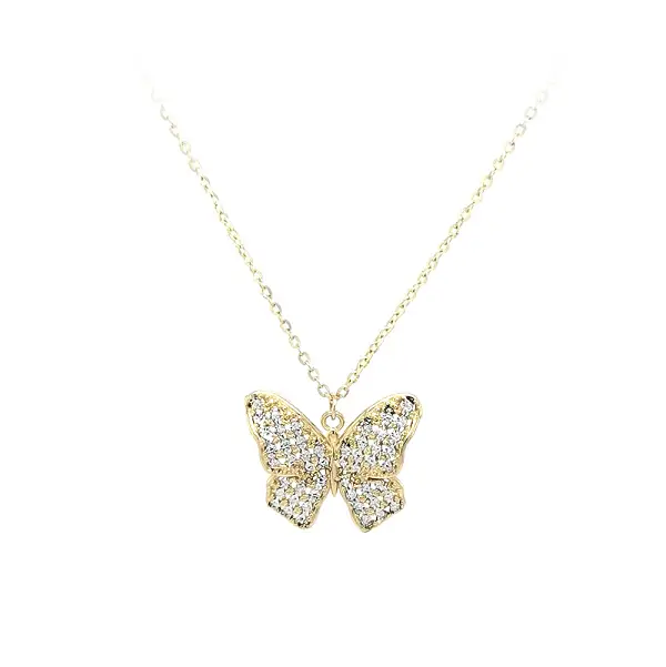 Gold Butterfly Necklace with Zirconias