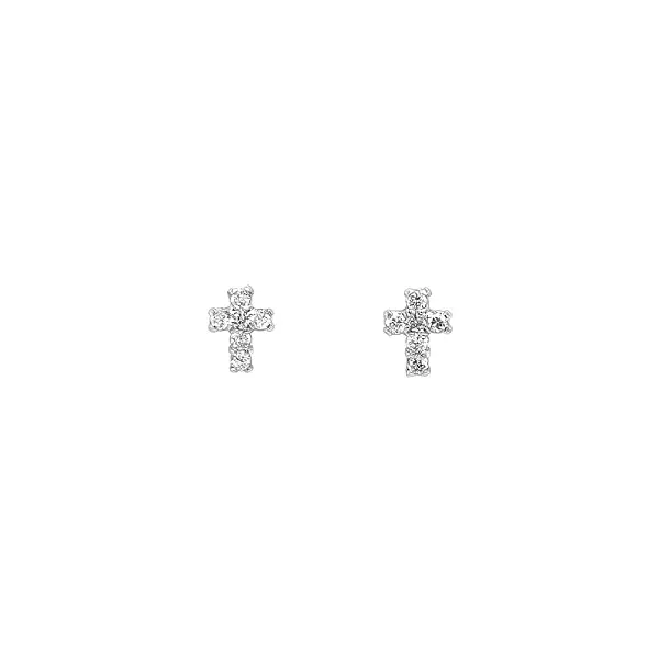 Earrings in the shape of a cross made of white gold with zircons
