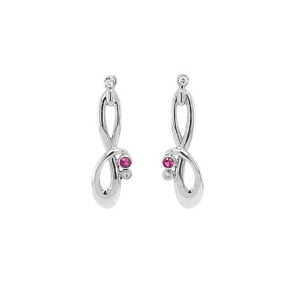 Luxury White Gold Earrings with Ruby and Zircons