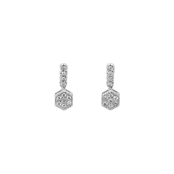 Earrings with Shining Zircons in Modern Design in White Gold