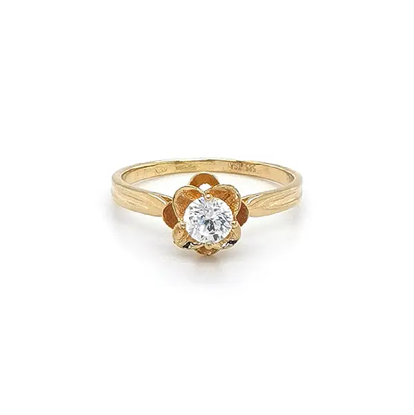 Gold Ring Flower with Zircon