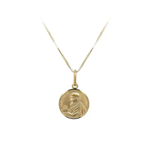 Gold Pendant Medallion Saint Padre Pio