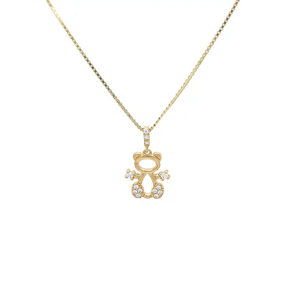 Gold Teddy Bear Pendant with Zircons