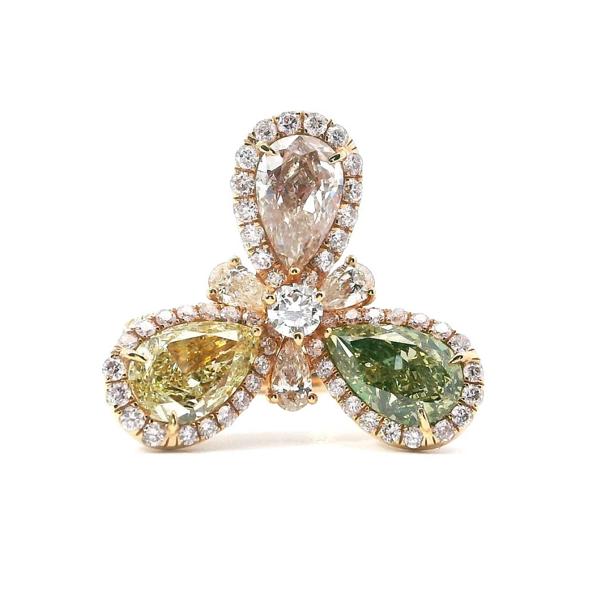 Gold Ring with Colored Diamonds