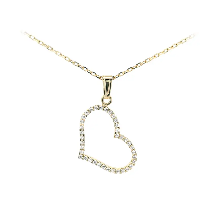 Delicate Gold Heart Pendant with Sparkling Zircons