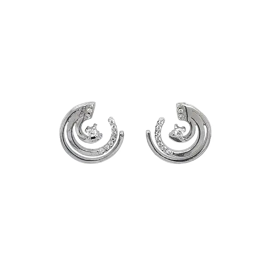 White Gold Spiral Earrings with Cubic Zirconia