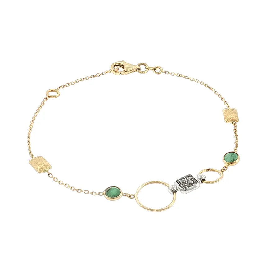 14k Gold Bracelet with Green Stones and Zircons