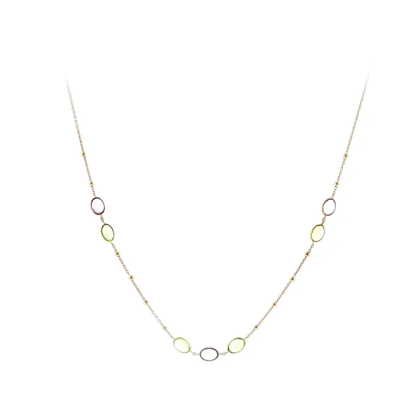 14K Gold Necklace with Colored Stones