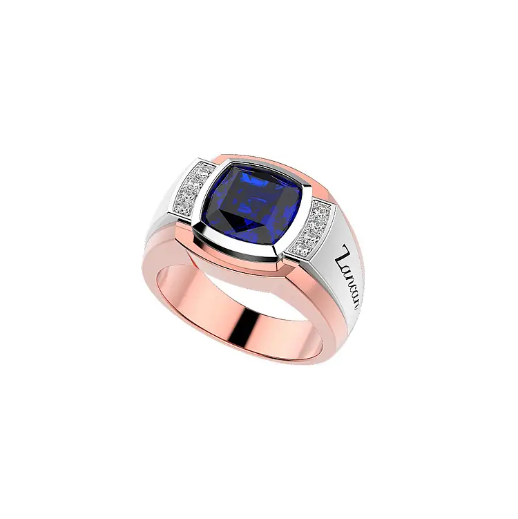 Golden Men's Ring Zancan with Sapphire and Diamonds