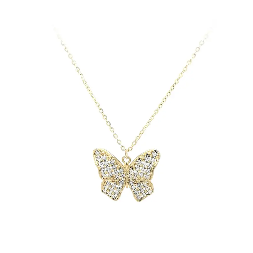 Gold Butterfly Necklace with Zirconias