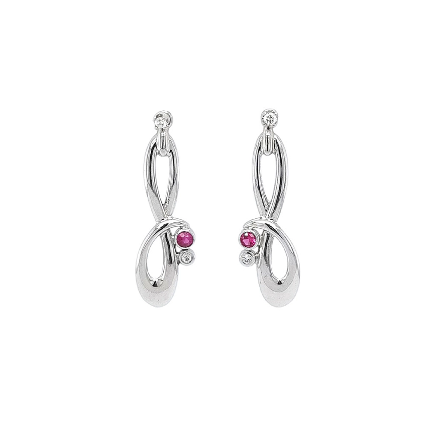 Luxury White Gold Earrings with Ruby and Zircons