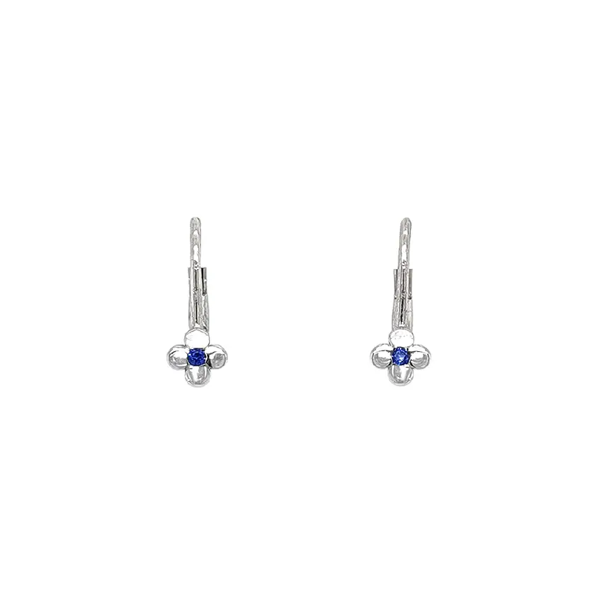 Earrings White Gold Flowers with Sapphire