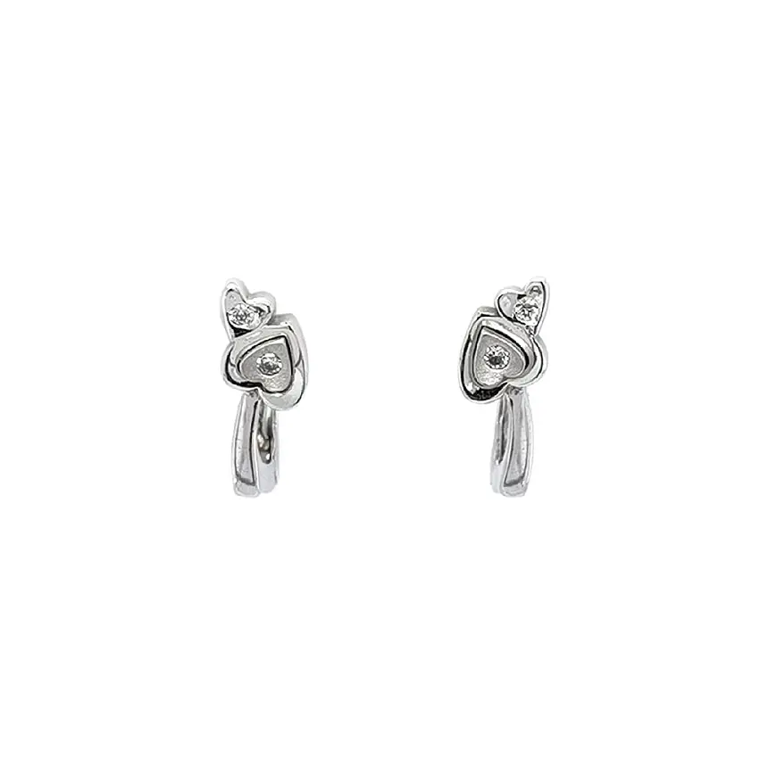 Earrings Heart with Zircones in White Gold
