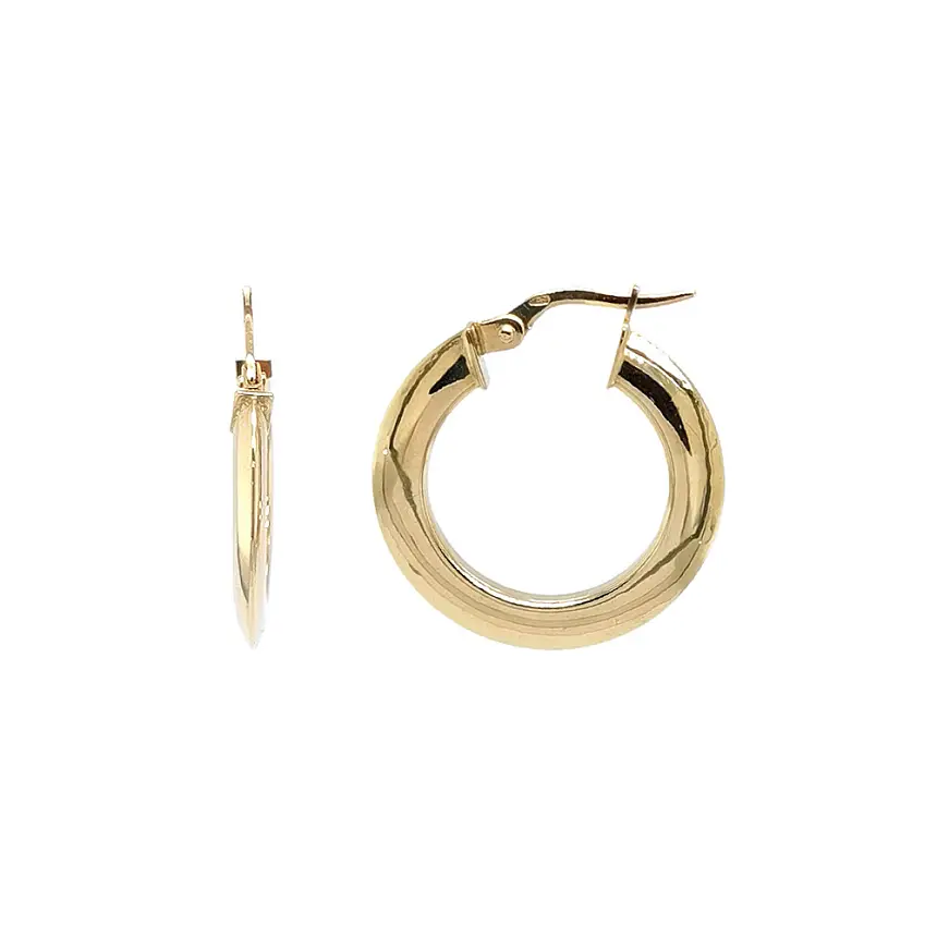Flat Round Earrings in Yellow Gold with Bar Clasp
