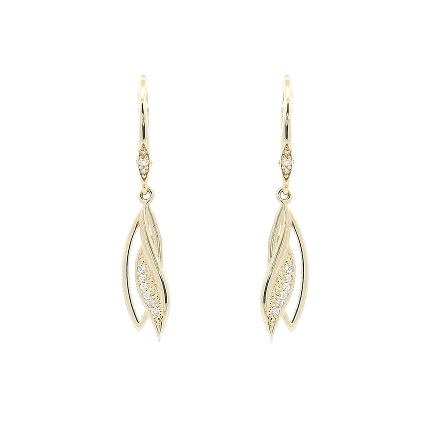 Gold Earrings with Shining Zircons in Elegant Design