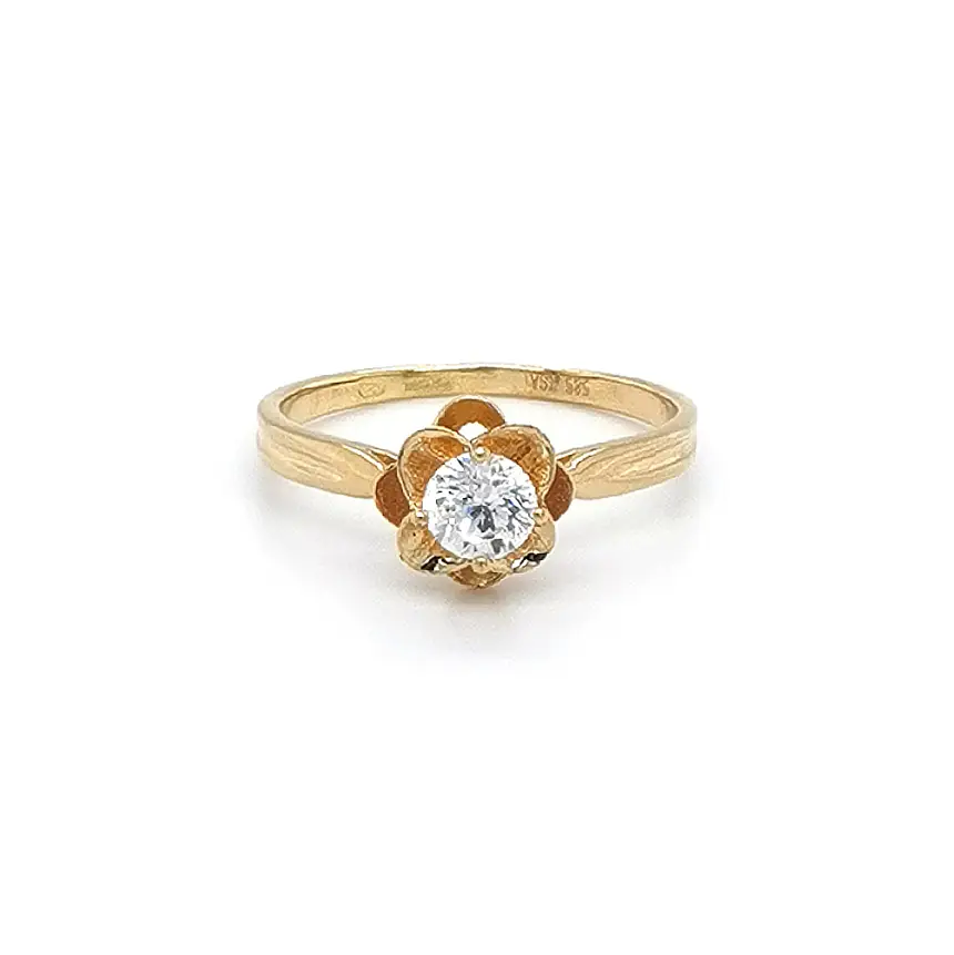 Gold Ring Flower with Zircon