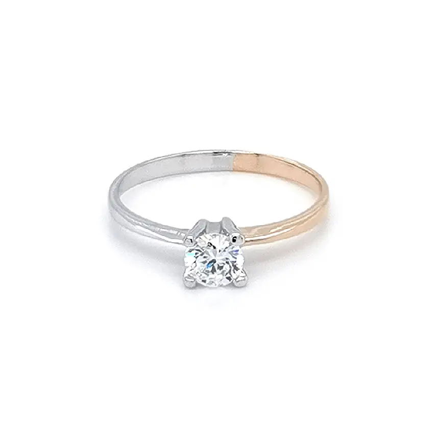 Engagement Ring with Zircon made of Combined Gold