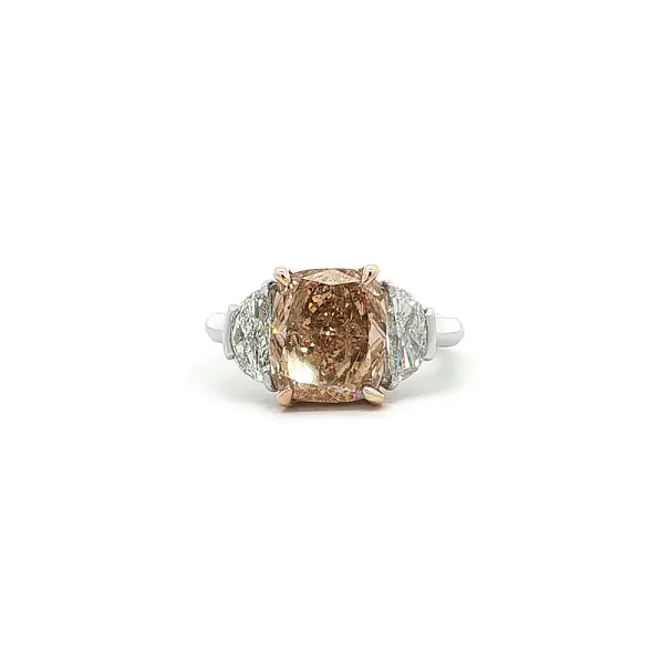 Gold Multistone Ring with Fancy Brown Cushion Cut Diamond