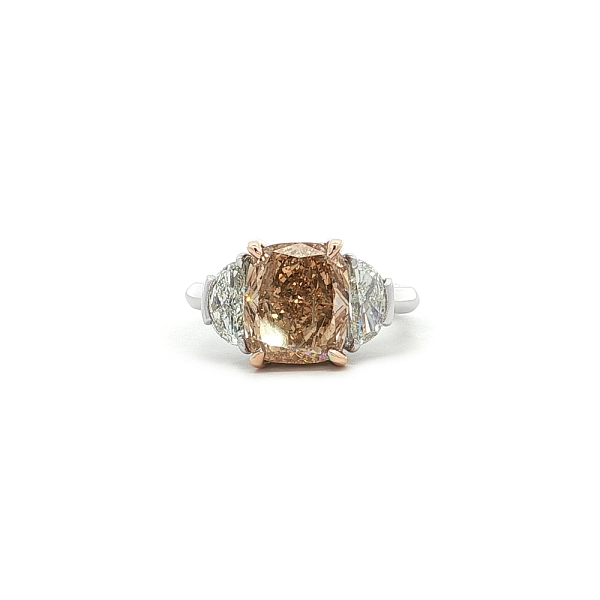 Gold Multistone Ring with Fancy Brown Cushion Cut Diamond