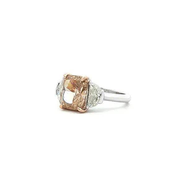 Gold Multistone Ring with Fancy Brown Cushion Cut Diamond
