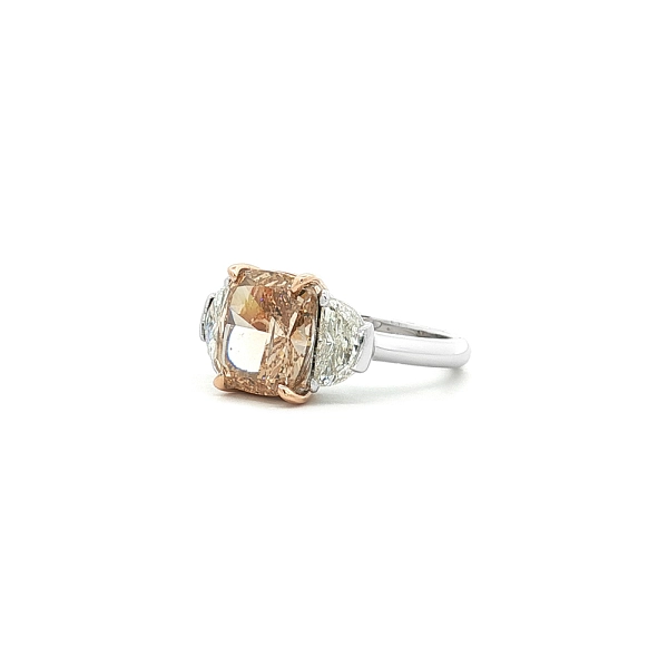Gold Multistone Ring with Fancy Brown Cushion Cut Diamond