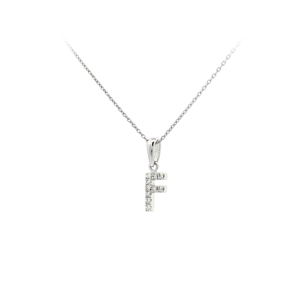 White Gold Pendant with Zirconia – Letter F