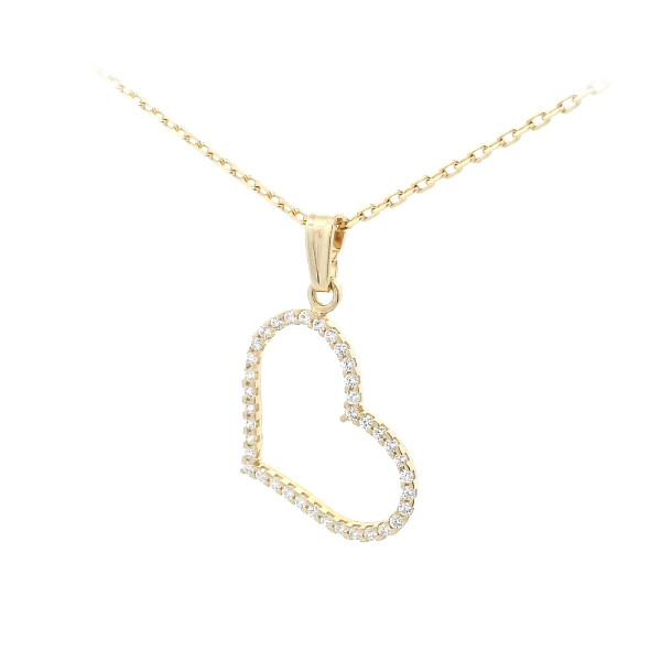 Delicate Gold Heart Pendant with Sparkling Zircons