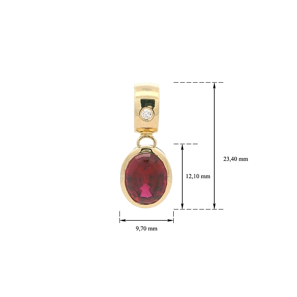 Elegant Pendant with Ruby and Diamond in Smooth Gold Setting