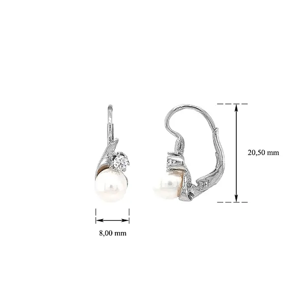 Elegant earrings with pearl and zirconia