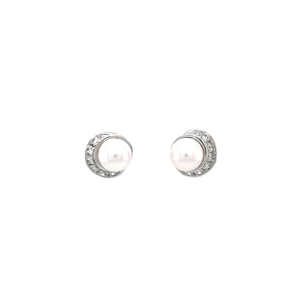Elegant white gold earrings with pearl and zirconia