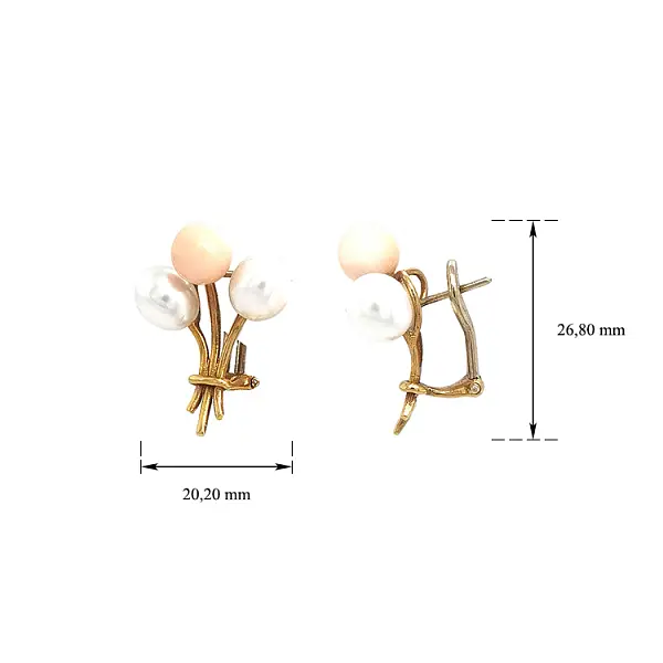 Gold Earrings with Corals and Pearls