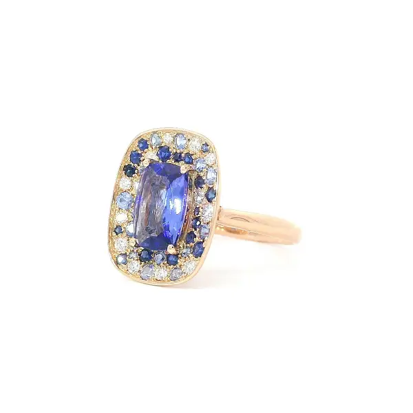 Colorful Harmony of Tanzanites, Sapphires and Diamonds in Rose Gold
