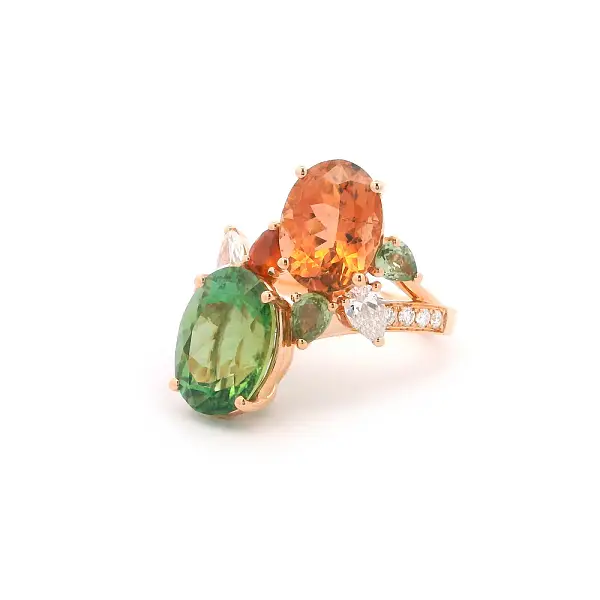 18kt Gold Ring with Tourmalines, Sapphires and Diamonds