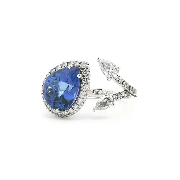 White Gold Ring with Pear-Shaped Tanzanite and Diamonds