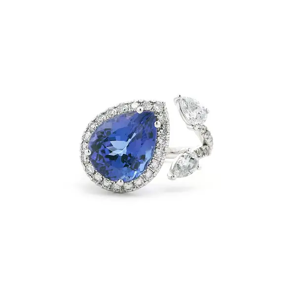 White Gold Ring with Pear-Shaped Tanzanite and Diamonds