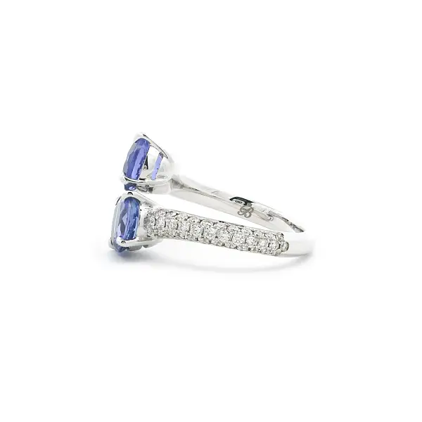 White Gold Ring with Two Tanzanites and Diamonds