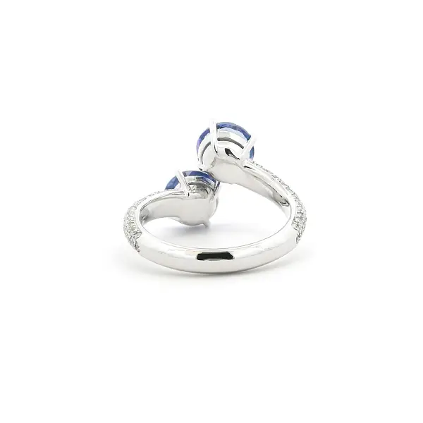 White Gold Ring with Two Tanzanites and Diamonds