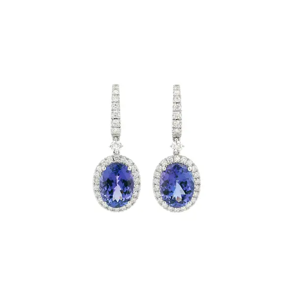 White Gold Drop Earrings with Oval Tanzanites and Diamonds
