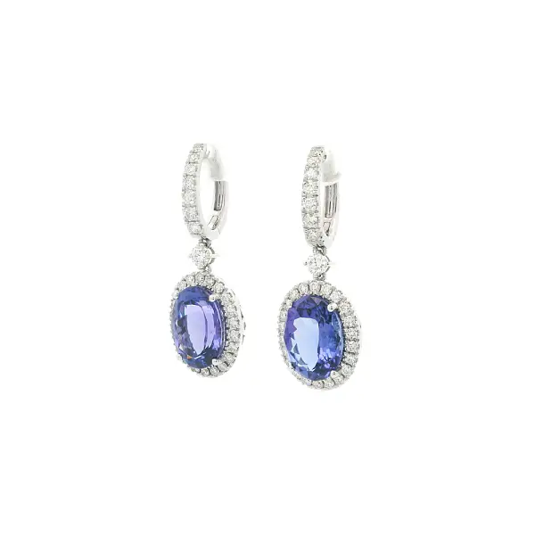 White Gold Drop Earrings with Oval Tanzanites and Diamonds