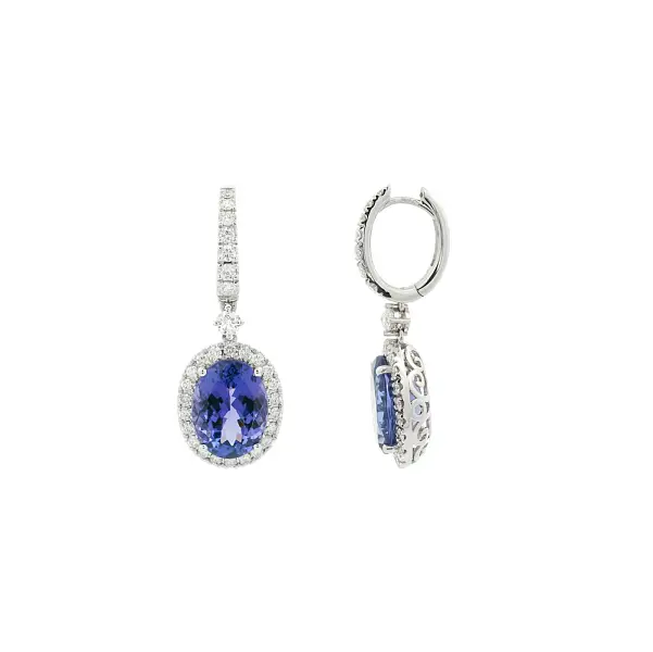 White Gold Drop Earrings with Oval Tanzanites and Diamonds