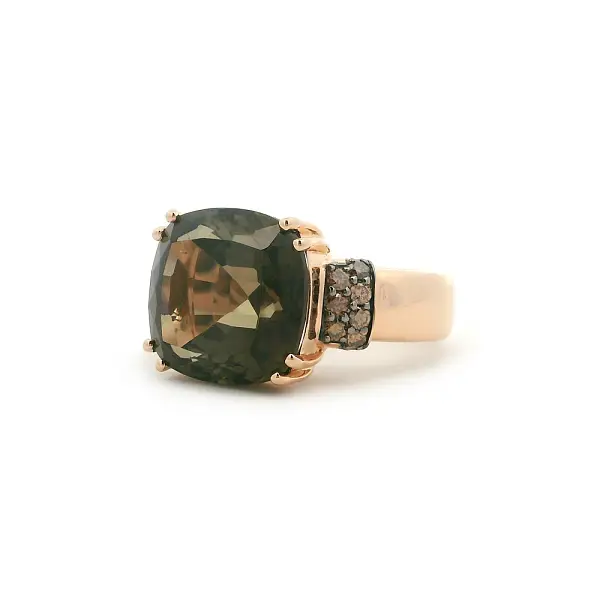 Rose Gold Ring with Green Tourmaline and Brown Diamonds