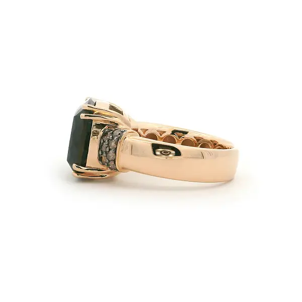 Rose Gold Ring with Green Tourmaline and Brown Diamonds