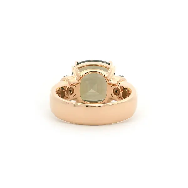 Rose Gold Ring with Green Tourmaline and Brown Diamonds