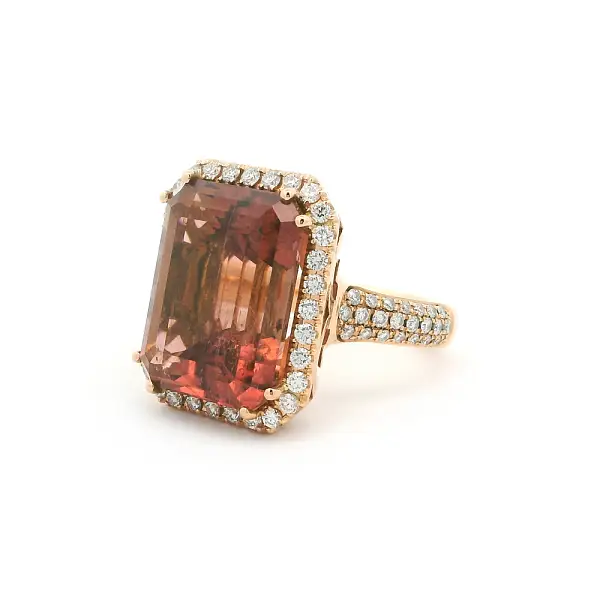 Rose Gold Ring with Pink Tourmaline and Diamonds