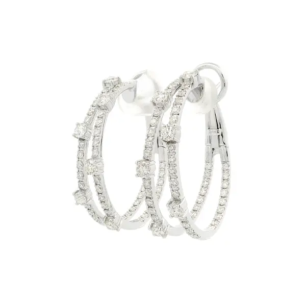 White Gold Double Hoop Diamond Earrings