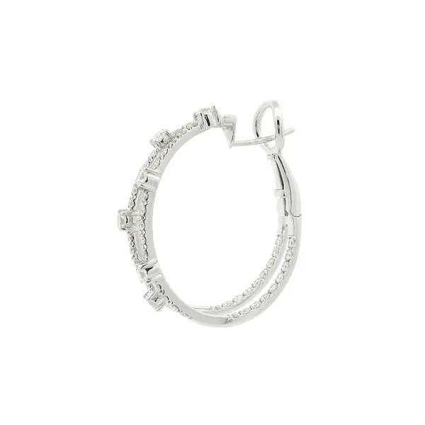 White Gold Double Hoop Diamond Earrings