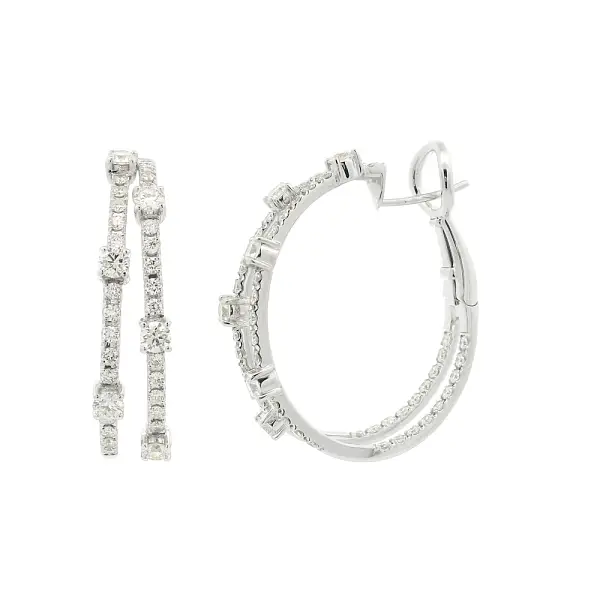 White Gold Double Hoop Diamond Earrings