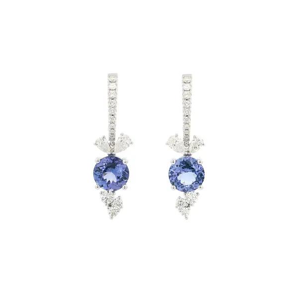 18K White Gold Drop Earrings with Tanzanites and Diamonds