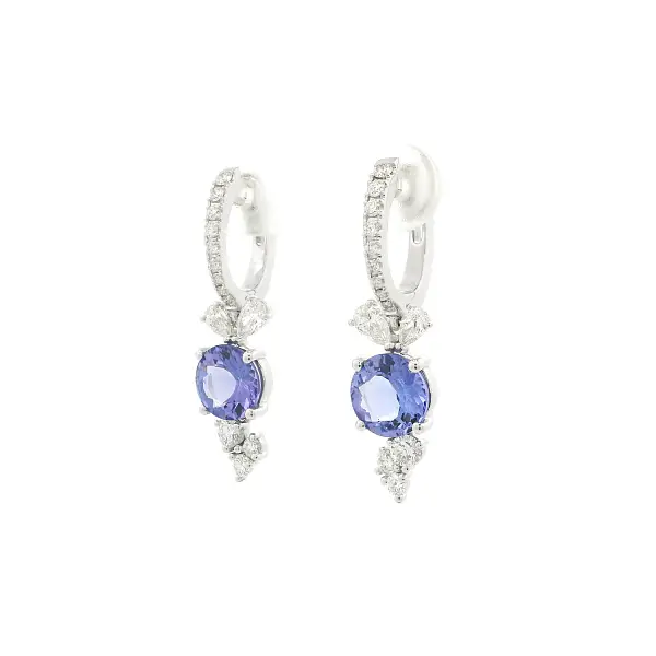 18K White Gold Drop Earrings with Tanzanites and Diamonds