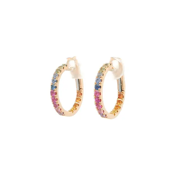 18K Rose Gold Hoop Earrings with Multicoloured Sapphires